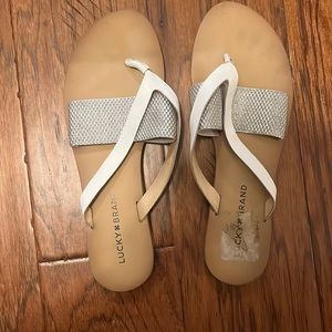 7.5 Lucky Brand white and silver sandals